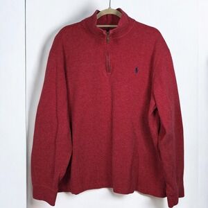 Vintage Polo Ralph Lauren Men's Red Quarter Zip Pullover Sweater XXL 100% Cotton